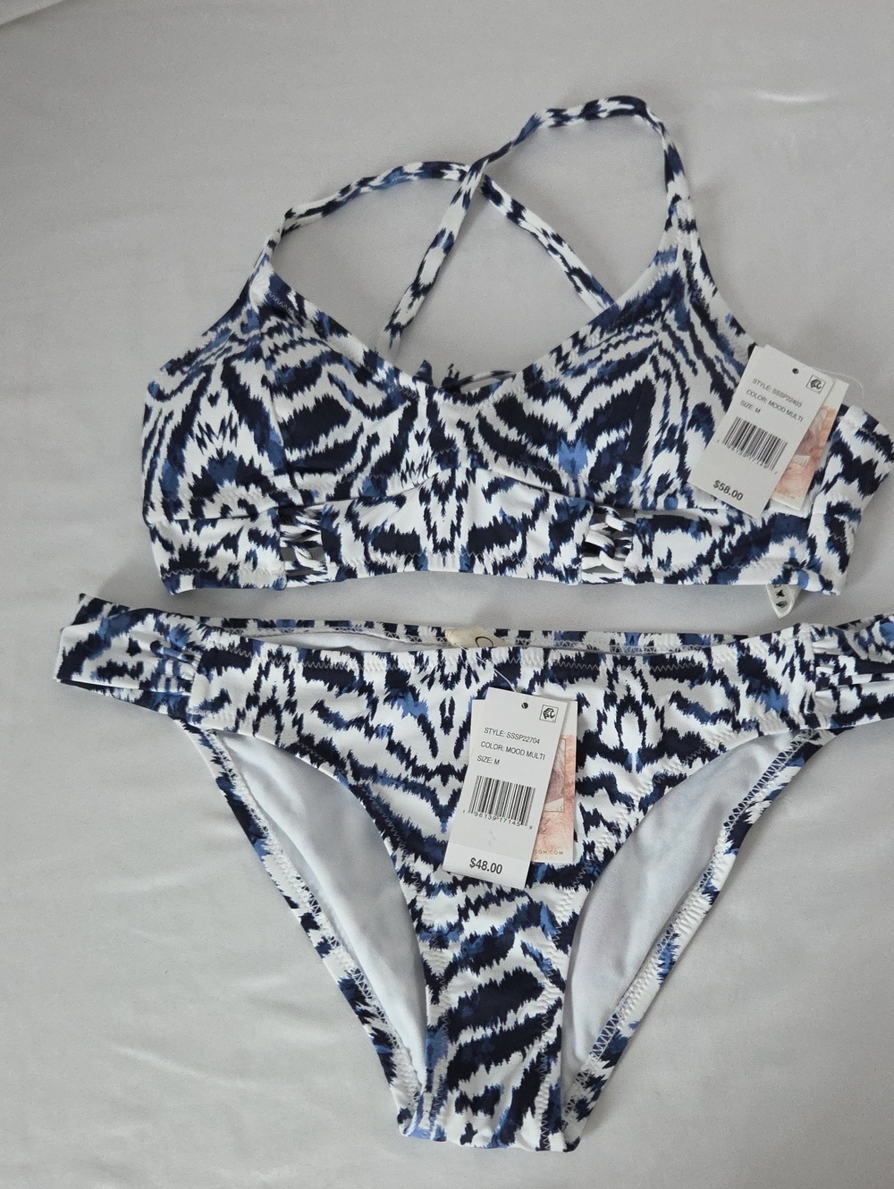 Jessica Simpson Navy and White Printed Bikini